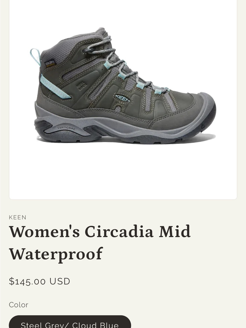Keen Women's Lace-Up Mid Hiking Boots - Steel Grey with Light Blue Accents